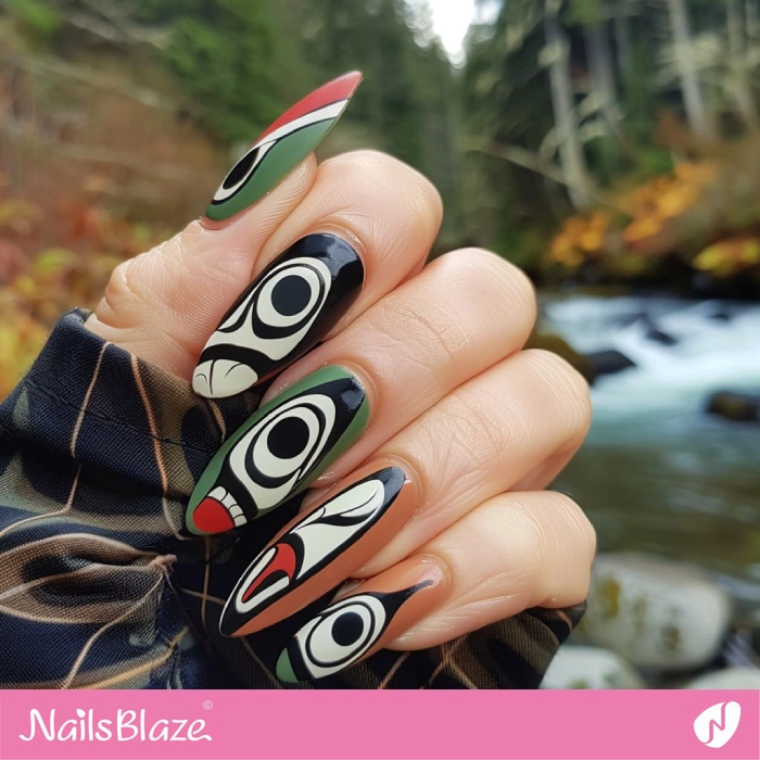 Abstract Totem Pole-inspired Haida Gwaii Nails | Tribal Nails - NB4593